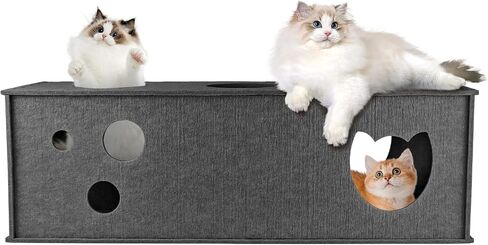 Homegroove Cat Tunnel for Indoor Cats, Large Felt L-Shape Cat Play Tunnels, Interactive Cat Tunnel Bed, DIY Peekaboo Cat Toy with Interactive Peek Holes for Cats(Grey, L-Shape) in Kuwait