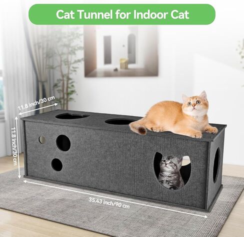 Homegroove Cat Tunnel for Indoor Cats, Large Felt L-Shape Cat Play Tunnels, Interactive Cat Tunnel Bed, DIY Peekaboo Cat Toy with Interactive Peek Holes for Cats(Grey, L-Shape) in Kuwait