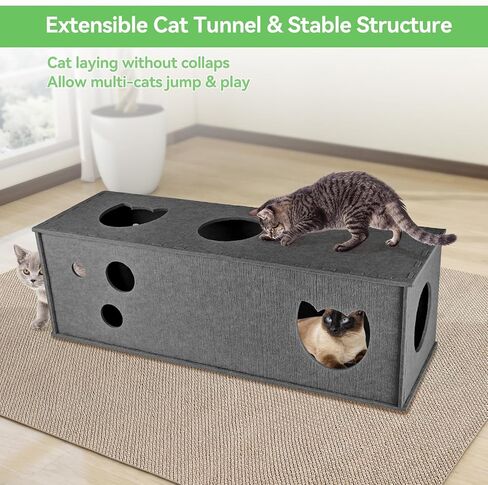 Homegroove Cat Tunnel for Indoor Cats, Large Felt L-Shape Cat Play Tunnels, Interactive Cat Tunnel Bed, DIY Peekaboo Cat Toy with Interactive Peek Holes for Cats(Grey, L-Shape) in Kuwait