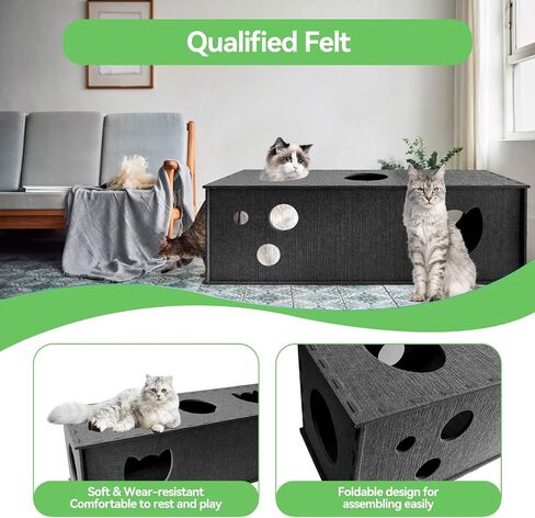 Homegroove Cat Tunnel for Indoor Cats, Large Felt L-Shape Cat Play Tunnels, Interactive Cat Tunnel Bed, DIY Peekaboo Cat Toy with Interactive Peek Holes for Cats(Grey, L-Shape) in Kuwait