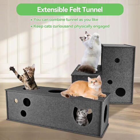 Homegroove Cat Tunnel for Indoor Cats, Large Felt L-Shape Cat Play Tunnels, Interactive Cat Tunnel Bed, DIY Peekaboo Cat Toy with Interactive Peek Holes for Cats(Grey, L-Shape) in Kuwait