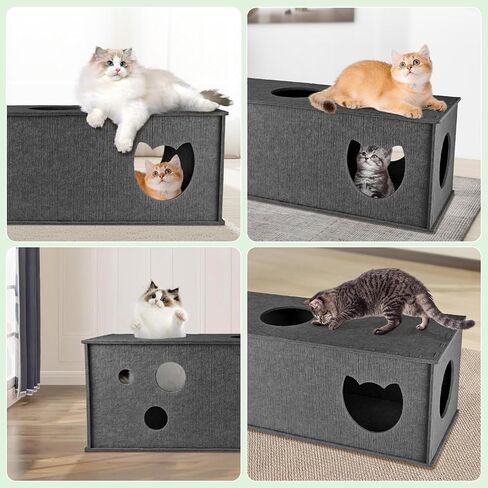 Homegroove Cat Tunnel for Indoor Cats, Large Felt L-Shape Cat Play Tunnels, Interactive Cat Tunnel Bed, DIY Peekaboo Cat Toy with Interactive Peek Holes for Cats(Grey, L-Shape) in Kuwait