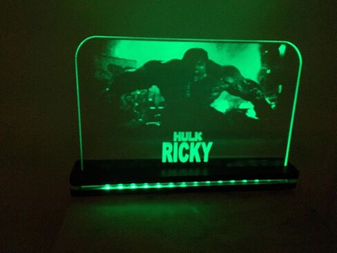 Custom LED Edge Lit Acrylic Laser Engraved and Cut Sign 6"x6" or 8"x10" Lighted Acrylic Base With Remote You Choose the Text or Graphic in Saudi Arabia