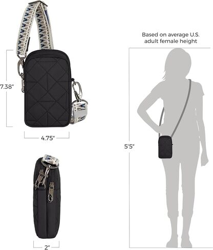 Travelon Boho Anti-Theft 2 Compartment Phone Crossbody, Black in Saudi Arabia