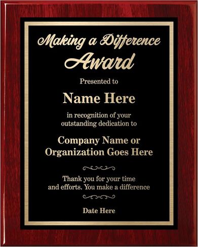 Custom Laser Engraved Plaque Award – Making a Difference on Black and Gold Metal - Choose Your Size - Personalized Appreciation and Recognition - Customize Now! (8x10) in Kuwait