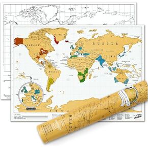 Lucky of London Scratch Off World Map حجم السفر الأصلي | خريطة سفر صغيرة لتتبع الرحلات | فن الخدش وخريطة العالم جدار الفن لديكور المكتب | مجلة السفر البديلة | هدايا السفر | صغير in Kuwait