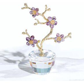 Ornalrist Colorful Plum Blossom Crystal Flowers with Golden Metal Flower Stem Glass Figurines Home Decor, Plum Blossom Decor for Bedroom Christmas Birthday Gifts for Women