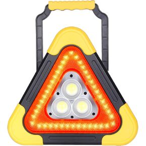 Multi-Function Rechargeable Roadside Light with Solar and Battery Power Options - 30W 1500LM LED Handle Triangle for Car, Truck, Boat, and Camping