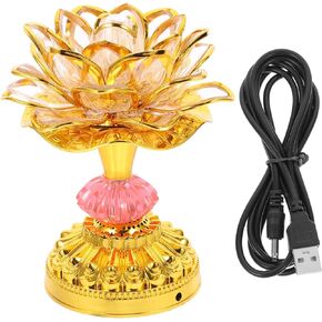 Uonlytech Colorful LED Lotus Buddhist Lamp, Temple Altar Ornament Lamp Decorative Prayer Supplies Fengshui Light Buddhism Dinning Worship Lights Lamps Lotus Golden