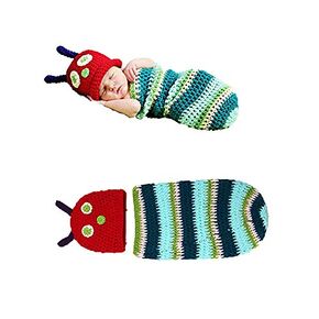Crocheted Baby Boy Caterpillar Outfit Newborn Photography Props Handmade Knitted Photo Prop Infant Accessories