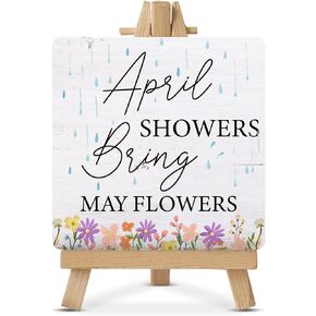 Farmhouse Spring Decorations April Showers Bring May Flowers Wood Sign with Easel Home Table Desk Spring Tiered Tray Décor in Kuwait