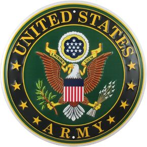 United States Army Logo Metal Sign, 12 Inch Round Embossed Aluminum Emblem, US Military Service Branch Wall Decor