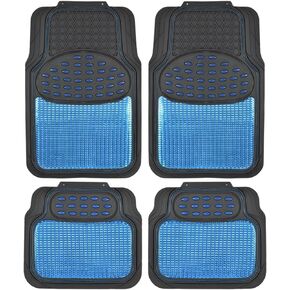 BDK Metallic Rubber Floor Mats for Car SUV & Truck - Semi Trimmable, 2 Tone Color Heavy Duty Protection (Blue/Black)