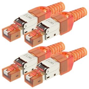 RJ45 Cat7 Connector Tool-Free Toolless RJ45 Termination Plug Reusable Shielded for Ethernet Cables 10Gbps PoE 4 Pack