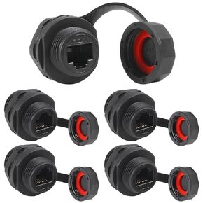 5pcs RJ45 Ethernet LAN Cable Connector CAT6 Shielded Industrial Panel Mount Bulkhead Feed Thru Coupler with Waterproof IP67 Dustproof Cap Outdoor Industrial Standard (Ethernet LAN/USB2.0)