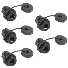 5pcs RJ45 Ethernet LAN Cable Connector CAT6 Shielded Industrial Panel Mount Bulkhead Feed Thru Coupler with Waterproof IP67 Dustproof Cap Outdoor Industrial Standard (Ethernet LAN/USB2.0)
