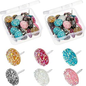 60 Pcs Shiny Diamond Push Pins, Glitter Rhinestone Thumb Tacks Colorful Crystal Pushpins Decorative Bling Desk Accessories for Wall Hangings Bulletin Board Maps Office Decors in Saudi Arabia
