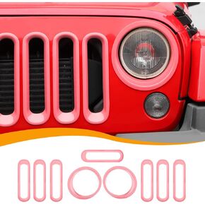 Hoolcar Front Grille Insert Cover & Headlight Bezel Cover Trim Fit for Jeep Wrangler JK JKU 2007-2017, Exterior Accessories, Black
