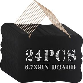 Harloon 24 Pcs Hanging Chalkboard Signs, Double Sided Small Chalkboard Sign Wooden 7 x 9 Inch Vintage Erasable Message Board Memo Message Sign with Hanging Rope for Wedding Kitchen Home Party Decor