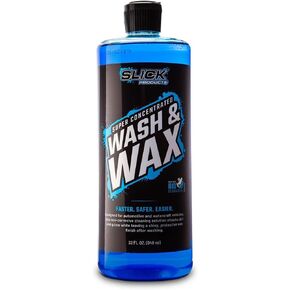 Slick Products Wash & Wax Extra Thick Foaming Cleaning Solution Motorcycle, Truck, Trailer, Boat, Car Wash Soap - Works With Foam Cannon, Foam Gun, Sprayers, Buckets, 32 oz., Tropical Scent