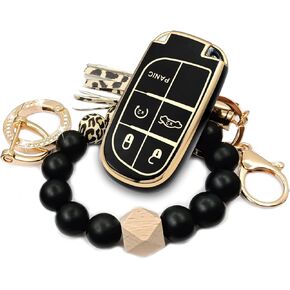 for Jeep Key Fob Cover,Soft Full Protection Key Shell Case Compatible with Jeep Grand Cherokee Renegade Chrysler Dodge Charge Durango Challenger Smart Key Protector Holder Accessories