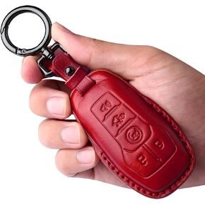 Tukellen for Ford Leather Key Fob Cover with Keychain Compatible with 2013-2016 Ford Fusion 2015-2017 Ford Mustang F-150 Explorer-Black
