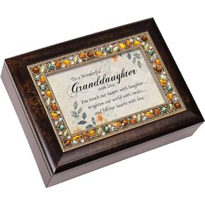 Cottage Garden Granddaughter World with Love Jeweled Amber Earth Tones Keepsake Music Box Plays You are My Sunshine