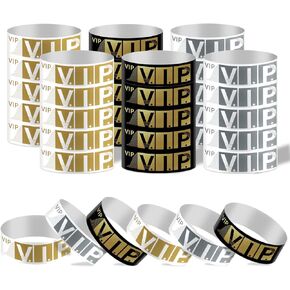 600pcs Party Bracelets for Events,0.75 x 10 Inch Paper Wristbands Waterproof VIP Event Wristbands for Concerts Parks Festivals(Gold, Silver, Black Gold)