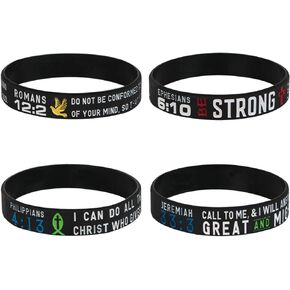 kilofly 4pcs Christian Religious Scripture Bible Verse Rubber Bracelet Wristband