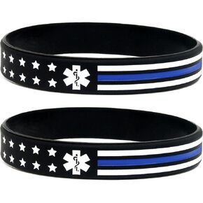 Thin White Line Flag Bracelets (6-pack) - EMS Accessories for Emergency Medical Services, Paramedics, EMTs and First Responders - 6 Silicone Rubber Wristbands for Men and Women