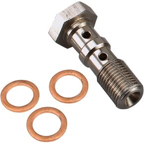 Stainless Steel -3 AN 3/8" x 24 Metric Thread 31 mm Length Double Banjo Bolts Turbo Brake Line Fitting Adapter with 3 pcs Copper Washers