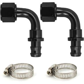 6AN 180 Degree Push Lock Hose Fitting and hose clamps End Black For Rubber Push-Lock Oil Hose 2pc(180 Degree Fitting, 6AN)
