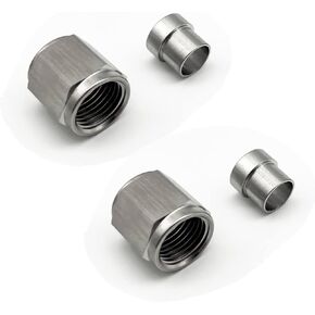 Stainless Steel Hardline Fitting 3AN Female Tube Nut and Sleeve for 3/16 (4.76mm) OD alloy Tube Hose Fuel Line Fitting Adapter, Pack of 2