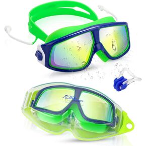 Kids Swimming Goggles, Child (Age 3-12) Waterproof Swim Goggles Clear Vision Anti Fog UV Protection No Leak Soft Silicone Frame Strap & earplugs for Kid Boys Girls youth and Teenagers