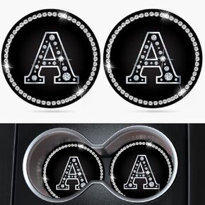 Car Cup Holder Coaster 2 Pack Bling Crystal Rhinestone Letter A Initial Design Silicone New Automotive CupHolder Accessories Interior Decor Decorations for Women Men DZ624