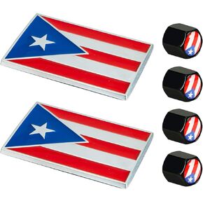 Dsycar 2 Pack Puerto Rico Black and White Flag Metal Decal Auto Emblem - Gifts 4 Free Puerto Rico Flag Valve Stem Caps (Black White Puerto Rico Flag)