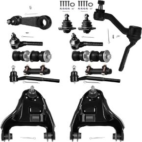 SCITOO 14 قطعة 4WD طقم تعليق أمامي ذراع التحكم العلوي، وصلات كروية سفلية، وصلات شريطية داخلية، قضبان ربط خارجية، أكمام قابلة للتعديل تناسب 1998-2004 لـ Chevy S10 1998-2001 لـ GMC Jimmy in Kuwait
