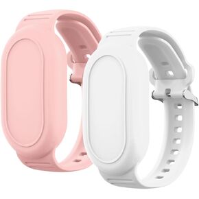 سوار Smart Tag 2 مقاوم للماء، عبوتان من سوار معصم السيليكون متوافق مع حافظة حامل Samsung Galaxy SmartTag2، غطاء كامل لساعة SmartTag 2 ملحقات مخفية (أبيض + وردي) in Kuwait