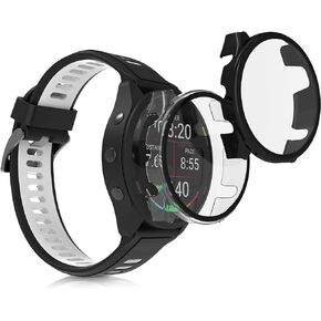kwmobile Cover Comaptible with Garmin 18mm Forerunner 265S Covers - 2x Tempered Glass with Plastic Frame - Black/Transparent