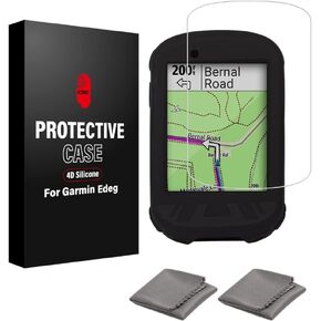 CNC Case for Garmin Edge 530 830 Silicone Protective cover，Tempered Glass for Garmin Edge 530 830 Film Anti-Scratch High Definition Full Coverage，Black/Red/Orange/Blue