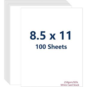 Cimlaga 100 Sheets White Cardstock 8.5 x 11, 92lb/250gsm Cover Card Stock, Thick Cardstock Printer Paper for Invitation, Menus, Wedding, DIY Cards, Scrapbook Supplies
