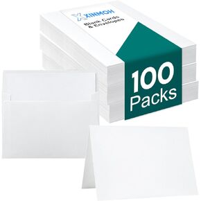 100 Pack White Blank Cards and Envelopes 4x6, Note Greeting Cards and Envelopes Set, Folded Cardstock with Self-Seal Envelopes for DIY Greeting Thank you Cards, Invitations in All Occasions