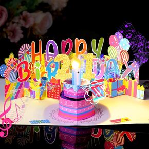 Yinqing 1st Birthday Gift Cards, Light and Music Happy Birthday Card, 3D Pop Up Birthday Card with Blowable Candle for Son Daughter Baby Boys Girls