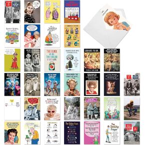 NobleWorks - 36 Assorted Box Set Funny Birthday Cards, Adult Humor with Envelopes (36 Designs, 1 Each) Humor B-day Greeting Card Bulk Variety Pack for Men and Women - Cake Time AC9375BDG-B1x36