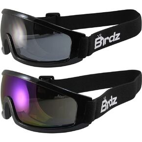 Birdz 2 Pairs Robin Sport Skydiving Snowboarding Motorcycle Riding Safety Goggles Blue Mirror & Smoke Lenses
