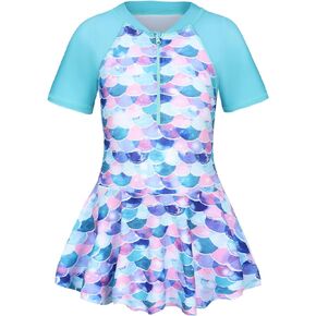 Girls One Piece Swimsuits Short Sleeve Swim Dress for Girls Hawaiian Skirted Bathing Suit Summer Swimwear 3-16 Years in Saudi Arabia