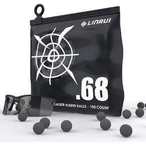 Reusable Training .68 Cal Paintball,.68 Caliber Self Defense Balls for Non-Lethal Self Defense,High-Impact .68 Rubber Balls Ammo for T4E HDR or Byrna SD and Paintball Guns-100count