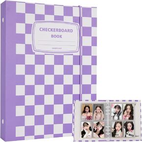 A5 Photocard Binder 200 Pockets with 25 Pcs Single-Side Inner 6 Ring, Korean Pop Photocard Holder Book, Photocard Album, K-Pop Album Photo Card Binder Book, 4 Photo Style (Black Checkered)