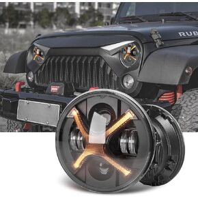 X-Style 7 Inch Led Headlights Black Knight Round LED Hi Low Beam Halo Compatible with Jeep Wrangler JK JKU TJ LJ etc H6024 DOT Hi/Lo Sealed Beam(1 Pair)