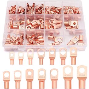 174 قطعة كابل بطارية نحاسي ينتهي بـ 14 مقاسًا لعروات أسلاك البطارية وفتحات طرفية أنبوبية وموصلات طرفية حلقية SC لمستلزمات السيارات AWG2/4/6/8/10/12 in Kuwait